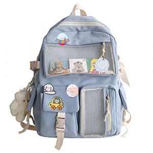 HORHEAR Sac &agrave; dos Kawaii pour L'&eacute;cole, Sac &agrave; dos Mignon avec Accessoires Kawaii, Broche et Pendentif,Animal en Peluche(Style-2-Bleu profond) (HORHEAR-EU, neuf)
