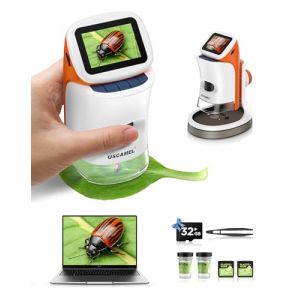 Microscope pour Enfants avec Pied: Microscopes Numériques Main 100-1000x: Écran LCD 4K 2,0 Pouces USB Portable Microscope de Poche, avec Kits Scientifiques, 15 Diapositives, Carte Mémoire 32G (Opticora, neuf)