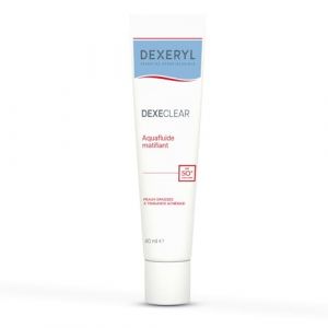 DEXECLEAR by DEXERYL Aquafluide matifiant SPF50+, cr&egrave;me fluide hydratante, effet matifiante, prot&egrave;ge des UV au quotidien. Non com&eacute;dog&egrave;ne, sans parfum. Visage. Peau grasse &agrave; tendance acn&eacute;ique, 40 mL (MyHomeBoutique, neuf)