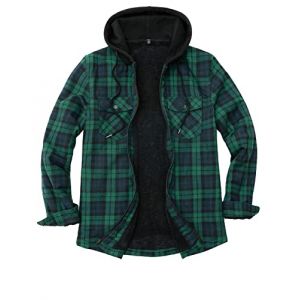 ZENTHACE Veste chemise &agrave; capuche doubl&eacute;e Sherpa avec fermeture &eacute;clair int&eacute;grale pour homme, Montre noire &agrave; carreaux, XX-Large (ZENTHACE, neuf)