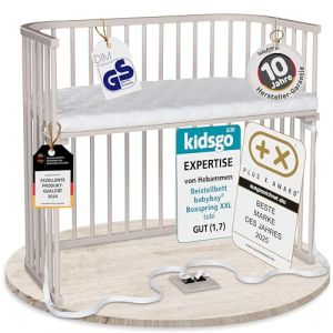 babybay Boxspring XXL lit cododo en Bois de h&ecirc;tre Massif/Compact et modulable/Hauteur du lit r&eacute;glable en continu/lit b&eacute;b&eacute; &eacute;volutif (Peint en Beige) / avec Matelas (babybay, neuf)