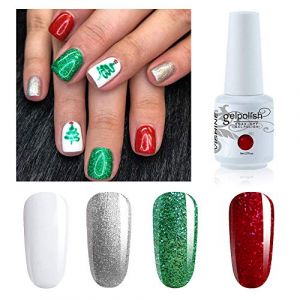 [Noël collection ]Vishine Lot de 4 Vernis à Ongles Gel Semi Permanent Rouge Vert Paillettes Argent Blanc Soak Off UV LED Gel Polish Nail Art (ChicChicYou, neuf)