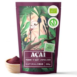 NaturaleBio Poudre de Baies d’Acai Bio - Freeze-Dried - 200g. Pure Organic Acai Berry Powder. Produit au Brésil, Lyophilisé, Cru, extrait de la pulpe de baie d'Açai. (NaturaleBio, neuf)