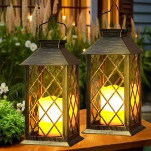 Yowin Lanterne Solaire Exterieur 2 Pièces Grande Lampe Solaire Jardin avec Bougie, Verre Trempé, Lampe de Table Étanche Suspension Lampe, Solaire Exterieur a Poser pour Balcon Jardin Terrasse Deco (Yowin, neuf)