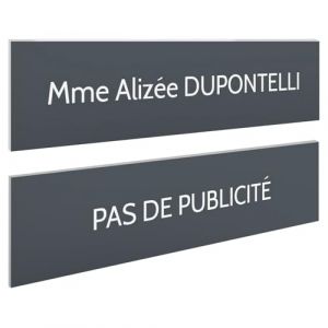 DECOHO - Plaque Boite aux Lettres Personnalisable - Lot de 2 plaques adhésives Plastique bi-Couche Grise Lettres Blanches - 100 x 25 mm, Stop pub Inclus - Gris (DECOHO, neuf)