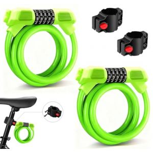 Lot de 2 cadenas &agrave; v&eacute;lo, cadenas &agrave; v&eacute;lo l&eacute;ger avec code 120cm, haute s&eacute;curit&eacute;, &eacute;tanche et &agrave; combinaison r&eacute;initialisable, id&eacute;al pour les cadeaux, les v&eacute;los de montagne et les motos, Vert (Fengyuanrui Tech, neuf)