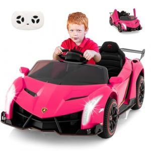 GOPLUS Lamborghini Voiture Electrique Enfants 12V, Voiture Electrique Enfants 1 Place avec T&eacute;l&eacute;commande Parentale 2,4 G, Ports AUX et USB, Multim&eacute;dia, pour Enfant 3-8 Ans,Charge 30KG(Rose) (Augenstern24, neuf)