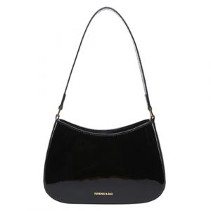 HiTotes Sac &agrave; bandouli&egrave;re rouge pour femme - Sac &agrave; main en cuir verni bordeaux, sac hobo &agrave; poign&eacute;e sup&eacute;rieure croissant Y2K, A01-noir., 25cm (JixingMaoyi, neuf)