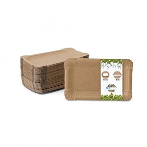 BIOZOYG Assiette en carton carr&eacute;e 250 pi&egrave;ces I Assiette &agrave; snack de couleur naturelle biod&eacute;gradable I Bol en papier &agrave; frites 10 x 16 cm rectangulaire (BIOZOYG, neuf)
