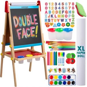 Chevalet Peinture pour Enfants 3 en 1 - Set Accessoires, Tableau Enfant Double Face avec Noir Magn&eacute;tique, Chevalet Pour Enfant, Tableau Blanc Magnetique Enfant Sur Pied en Bois 3-4 4-8 9-12 ans (Blue Squid Ltd, neuf)