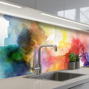 KitchenYeah© Credence Cuisine Adhesive 80x300 cm Protege Mur Revetement Mural Adhesif Parement Interieur À Coller Plaque Plastique Rigide Aquarelle - Arc-en-ciel - Abstrait - Art - Couleurs (KitchenYeah, neuf)