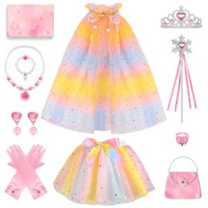 TOSZOLY Deguisement Princesse Fille,Cape de Princesse Filles avec Jupe Tutu,Filles Princesse Costume Habillage,Cape de Princesse en Tulle pour Halloween F&ecirc;te d'Anniversaire Cosplay Robe (Arc-en-ciel) (NIKLAVS TOMSONS, neuf)
