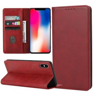 ZYIMOU Coque pour iPhone XS/iPhone X, Housse en Cuir PU Flip Pochette Portefeuille Étui avec Emplacement Carte iPhone XS/iPhone X Coque Magnétique Antichoc, Rouge (Casecool, neuf)