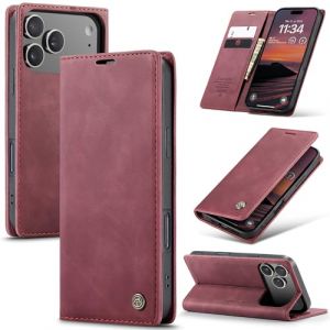 Samokor Coque pour iPhone 17 Pro Max 5G Housse Cuir Premium Etui Rabat Pochette Portefeuille Fentes Cartes Magn&eacute;tique,&Eacute;tui Protection pour iPhone 17 Pro Max 5G,Vin Rouge (Haoxin20, neuf)