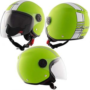 Casque Jet Moto Vert Mat Graphiques Blanc Quad Homologu&eacute; ECE 22 06 Visi&egrave;re S (sonicmoto, neuf)