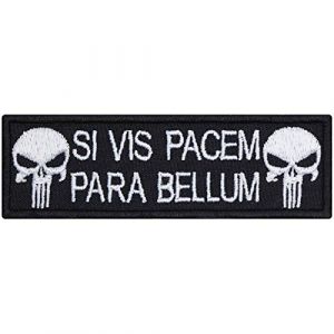 &Eacute;cusson t&ecirc;te de mort : "Si vis pacem para bellum" | Patch biker &agrave; coudre/thermocoller | Appliqu&eacute; pour les motards &agrave; utiliser sur tous les tissus | 95x30mm (EXPRESS-STICKEREI, neuf)