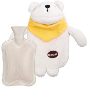 Bouillotte 1 l - Ours moelleux - Bouillotte animal pour enfants et adultes - S&ucirc;r et anti-fuite - Design ours - Soulagement de la douleur dans le ventre et le dos - Housse en peluche lavable - Id&eacute;al (SnapNShop Trading, neuf)