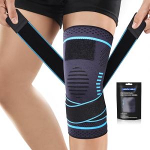 Genouill&egrave;re Sport pour Homme et Femme, R&eacute;glable Genouillere de Compression Pour Arthrose, Ligamentaire, D&eacute;chirures du M&eacute;nisque, ACL/ MCL, Soulagement Douleur Genou, Course, Attelle Genou Bleu Lac XXL (TRANS MARKET CONS, neuf)
