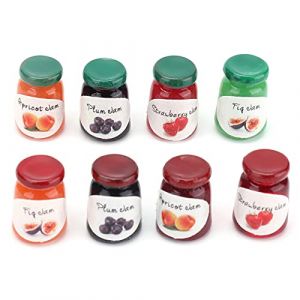 Mini Confitures 8 Pièces, Figue Alimentaire Miniature, Abricot, Fraise, Confiture de Raisins Secs avec Décorations en Résine de Micro Paysage de Maison de Poupée pour Les Enfants (NONGDASHI, neuf)