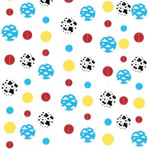 Cartoon Story &agrave; Pois Papier Guirlande Banni&egrave;re D&eacute;coration de F&ecirc;te Rouge Bleu Jaune &agrave; Imprim&eacute; Nuage et Vache Cercle Points Streamer &agrave; Suspendre pour Anniversaire des Bapt&ecirc;me Mariage Carnaval Decor (MZY Co., Ltd, neuf)