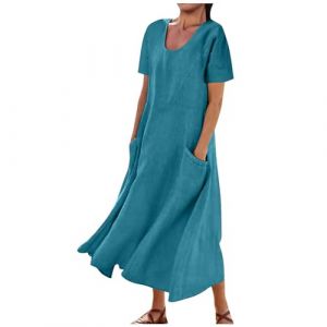 AEGJEGVD 2025 Robe Longue en Lin Femme &Eacute;t&eacute; Chic et &Eacute;l&eacute;gant Robe de Travail Mi-Longue Dress pour F&ecirc;ter Boheme Max Robes de Soir&eacute;e Confortable l&eacute;ger D&eacute;contract&eacute;e Femmes Robes de Plage Vacances Cadeau (⭐⭐⭐⭐⭐AEGJEGVD⭐⭐⭐⭐⭐, neuf)