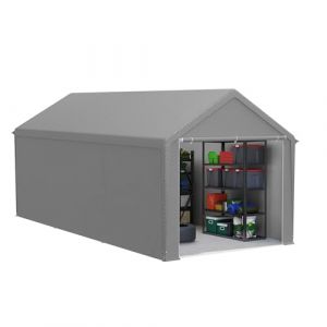 FIVMEN Abri de jardin 18 m&sup3; - En poly&eacute;thyl&egrave;ne - Avec parois lat&eacute;rales amovibles - R&eacute;sistant &agrave; l'hiver - Pour outils de jardin, moto, v&eacute;lo - Gris (YONYANTAI, neuf)