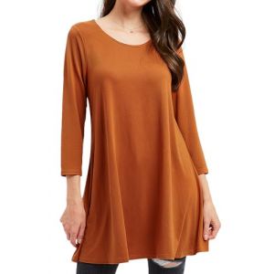 Enmain Orange T-Shirt &agrave; col Rond pour Femme Swing Tunique Top 3/4 Manches Loose Longues Blouse Longline Casual &Eacute;l&eacute;gant Chic L (ELOOKEUR, neuf)