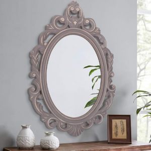 Miroir suspendu ovale Vintage Arendal traditionnel en bois rouille brun sculpté miroir mural décoration miroir Antique Style Baroque esthétique pour salle de maquillage chambre, salon, cuisine entrée (Kyucheng, neuf)