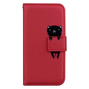 Annuo Coque pour Samsung Galaxy S21 FE 5G(6.4") Porte Carte Aimant&eacute;e Antichoc Portefeuille Cuir Coque Telephone Portable Clapet pour Samsung Galaxy S21 FE 5G(6.4") Protection Etui Cordon Chat Rouge (annuo, neuf)