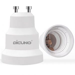 DiCUNO GU10 vers E27 Adaptateur de culot de lampe, Convertisseur de GU10 a E27 pour lampe LED/incandescence/halogène/CFL, 60W, 250V, Résistance max à la chaleur 125°, 2 Pièces (DiCUNO EU Direct, neuf)