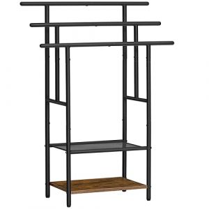 HOOBRO Porte-Serviettes sur Pieds, Range-Serviettes, avec 3 Barres, Support Salle de Bain, 2 étagères, Étendoir, pour Serviettes, Couvertures, Journaux, Marron Rustique et Noir EBF05LB01 (HOOBRO FR, neuf)