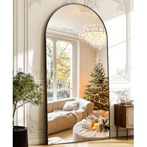 Koonmi Miroir complet arqué, 89 x 198 cm, grand miroir sur pied bombé, pleine longueur, monté au mur, incliné, miroir de sol, pour le salon, noir (KoonmiEU, neuf)
