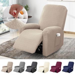 BOYIFEIJIE Housse Fauteuil Relax 1 Place, Housse de Fauteuil Extensible avec Poches, Housse Canapé Relax Jacquard Rayé Tout Compris, Protège Fauteuil pour Fauteuil Inclinable (Taupe, 4 Pièces) (Baiyirich, neuf)