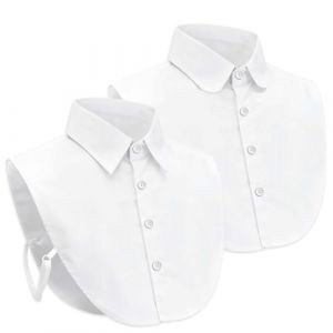 2 Pi&egrave;ces Faux Col Femme, Col Chemise Amovible en Coton, Cols Claudine D&eacute;tachable, R&eacute;utilisable Insert Col V&ecirc;tements Accessoires pour Chemisiers Chandails Quotidien(Col Rond/Col Pointu) One Size (TuoDiYaBi, neuf)