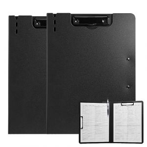 FRETONBA Porte-bloc A4, lot de 2 porte-bloc avec couvercle, porte-bloc avec 2 pinces, planche à écrire pour bureau, chantier, école, noir (FRETONBA, neuf)