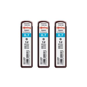 rOtring Tikky Lot de 3 recharges de mines pour porte-mines 0,7 mm B (ZEVENTO, neuf)