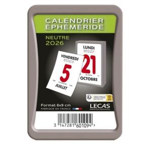 Lecas - 1 Bloc Ephémeride à Coller - Neutre - Janvier 2026 à Décembre 2026 - Format 60 x 90 mm (Papeterie Libellus, neuf)