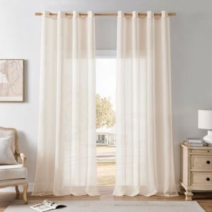 Softalker Rideau Voilage Beige 260x140 cm Semi-Transparent 2 Pièce Rideaux Voilages à Oeillet en Effet Lin Rideaux pour Tringle Décorations d'intérieur de Fenêtre Moderne Salon Chambre Cuisine Enfant (Softalker, neuf)