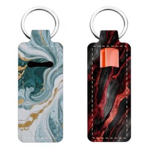 FREEBLOSS 2Pc Porte Clé Rouge a Lèvres Porte-Rouge a Lèvres Porte-Clé Porte-Rouge a Lèvres Marbre Porte-Clés Baume a Lèvres Pochette Portable pour Baume a Lèvres pour Femme (Shunsn AM, neuf)