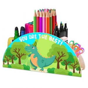AUNGKWANG Dinosaure Porte Crayon Color&eacute; pour Enfants, Organiseur de Bureau, Multifonctionnel Bo&icirc;te de Rangement en Bois pour Fournitures de Bureau et Organisation de Salle de Classe (Thriving day by day, neuf)