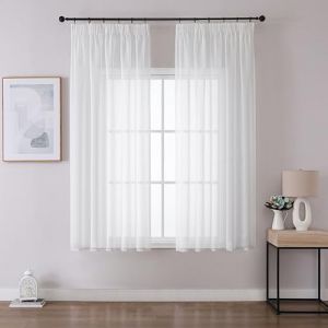 Joydeco Lot de 2 Rideau Voilage Blanc 140x137cm avec Galon Fronceur pour Rail, Voilage Fen&ecirc;tre Semi-Transparent pour Filtrage de Lumi&egrave;re et D&eacute;coration de Chambre Salon (Crochets Non Inclus) (joydeco, neuf)