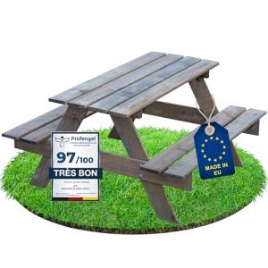 ITA Table de Pique-Nique pour Enfants en Bois - Ensemble Table avec 2 bancs - Table de Loisirs pour int&eacute;rieur et ext&eacute;rieur - Qualit&eacute; directe du Fabricant - Fabriqu&eacute; dans l'UE, Couleur:Gris (ITA HOME AND GARDEN, neuf)