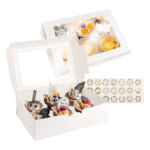 talifoca Lot de 10 Bo&icirc;te &agrave; Muffins en Carton Blanc avec Fen&ecirc;tre Transparente et Autocollants, Robuste pour D&eacute;coration de G&acirc;teaux et Transport de Cupcakes, 6 Trous (Basika27, neuf)