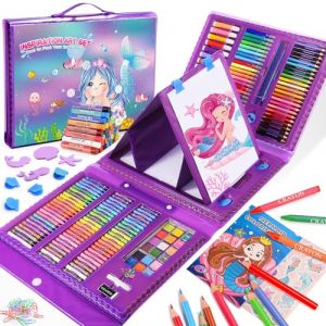 HappyGoLucky Cadeau Fille Sir&egrave;ne Malette Dessin Enfant Crayon de couleurs Palette Aquarelle Jouet 3-10 ans Coloriage Crayons de cire (L'Univers Jeux, neuf)