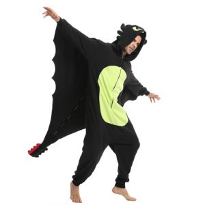 Laahoem Animal Dragon Pyjama Unisexe Adulte zipp&eacute; Capuche Homme Femme Combinaison Costume Cosplay V&ecirc;tements de Nuit Black L (Auto robot, neuf)