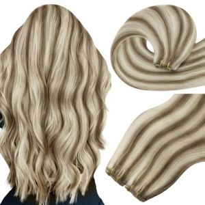 Easyouth Extension Cheveux Humain Tissage Blond Extension Tissage Cheveux Naturel Gris Brun à Blond Platine Highlights Extensions Tissage Remy Droit 55cm 100g #8P60 (Easyouth Hair, neuf)