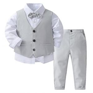 ranrann Costume B&eacute;b&eacute; Gar&ccedil;on Mariage Gentleman Tenue Chemise Manches Longues Gilet sans Manches Pantalon pour C&eacute;r&eacute;monie Bapt&ecirc;me F&ecirc;te 9 Mois - 4 Ans Gris 18-24 Mois (ranraneu, neuf)