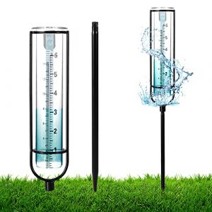 Luter Pluviomètre Extérieur, Échelles Nominales de 6 Pouces/15,2cm Pluviomètre de Jardin Exterieur en Verre avec Piquet et Porte-Tube en Métal Amovible Rain Gauge pour Cour Pelouse Jardin Clôture (YYreach, neuf)