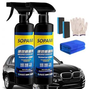 Sopami Car Coating Spray, Sopami Quick Effect Coating Agent, Sopami Oil Film Emulsion Glass Cleaner, Glass Polish Spray Waterless Wash Wax, Improves Clarity and Visibility (2 Pcs) (batongshangdian, neuf)