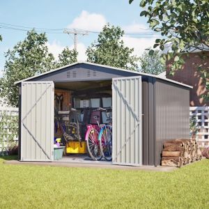 Abri de Jardin en métal 300x252x191 cm avec Toit à pignon, Grand abri de Jardin pour Ranger Les Outils de Jardinage, sûr et Durable, Gris, 10x8FT (ALINLINQI, neuf)
